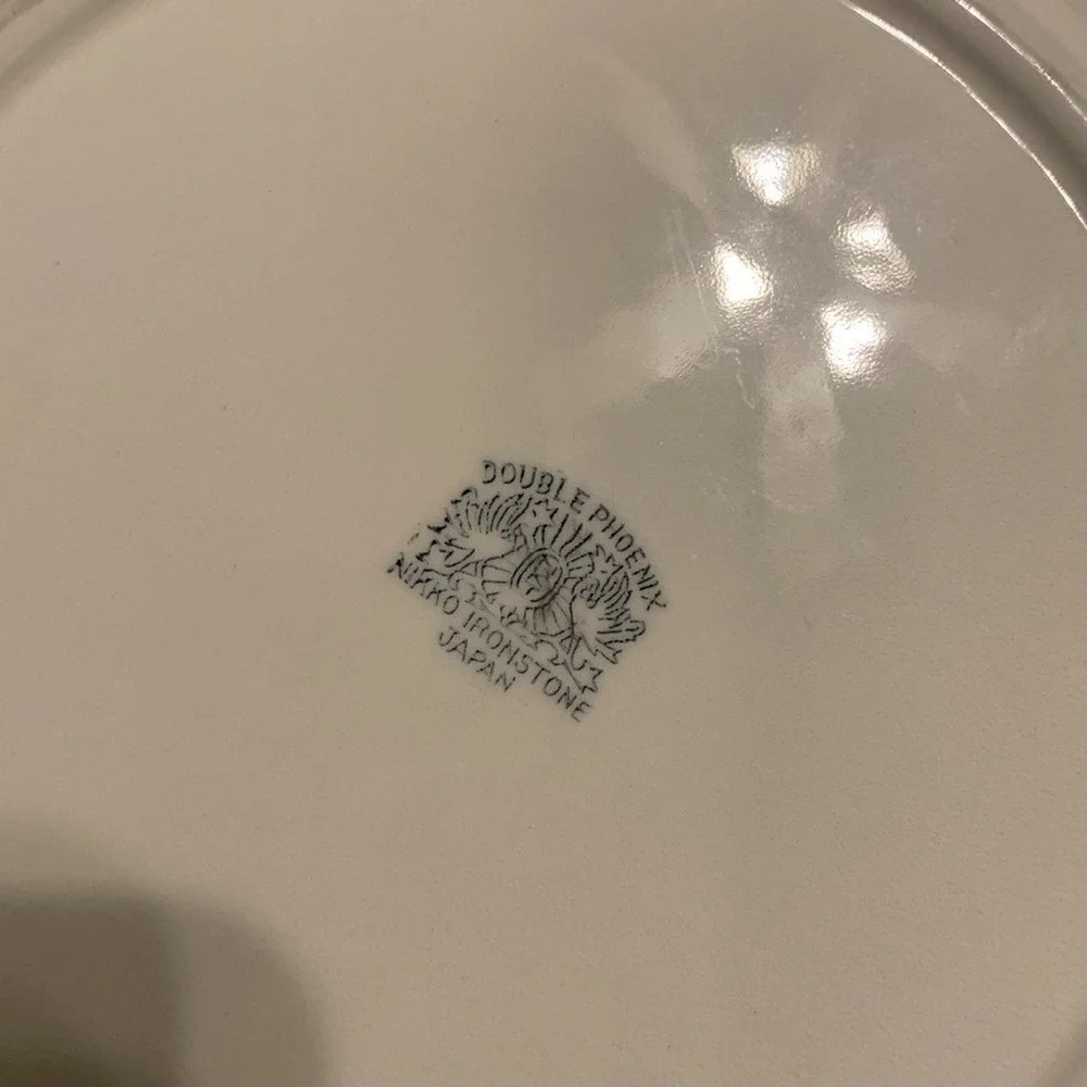 8 Double Phoenix‎ Ironstone Nikko desert Plate Blue Ming Tree Japan chinoiserie